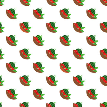 Repeating pattern of cartoon hot dogs with green toppings isolated on a transparent background