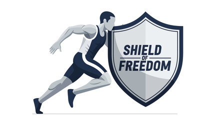 Obraz premium Runner and Shield Symbolizing Freedom and Protection Graphic Illustration Art
