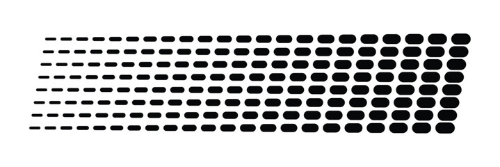 Fototapeta premium Racing speed dots pattern in horizontal motion style, rounded dash lines forming fast movement effect, motorsport velocity graphic, isolated for formula one race events