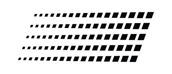Fototapeta premium Racing diagonal dash pattern in motion style, angled rectangular streak lines showing speed effect, motorsport velocity graphic, isolated for formula one race events