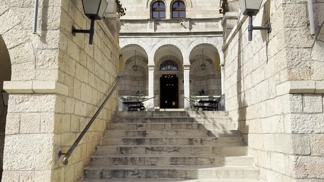 Jerusalem, Israel, April 17, 2026. View of the portico and colonnade of the Austrian Hospice in the Old City.