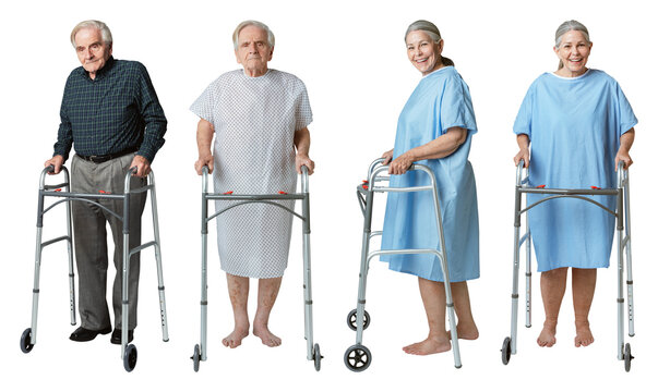 PNG Elderly individuals using mobility aids on transparent background