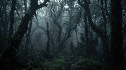 Obraz premium A dense forest filled with many green trees, ideal for environmental and nature-related projects