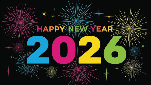 Celebrating the upcoming new year 2026 with festive fireworks and bright colors Vector