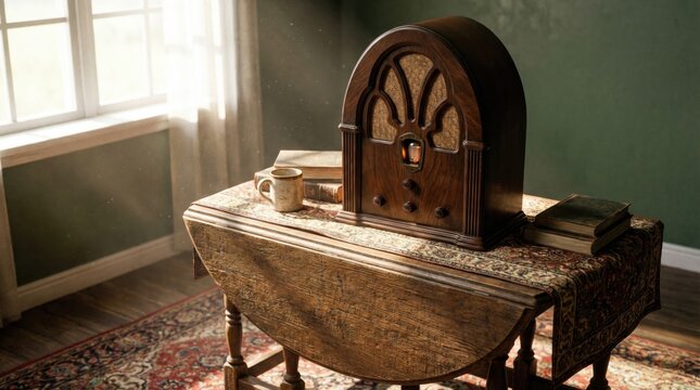 A small table with a clock on top