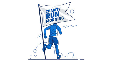 Fototapeta premium Runner Leading a Charity Run on a Beautiful Morning Illustrated in Blue Color