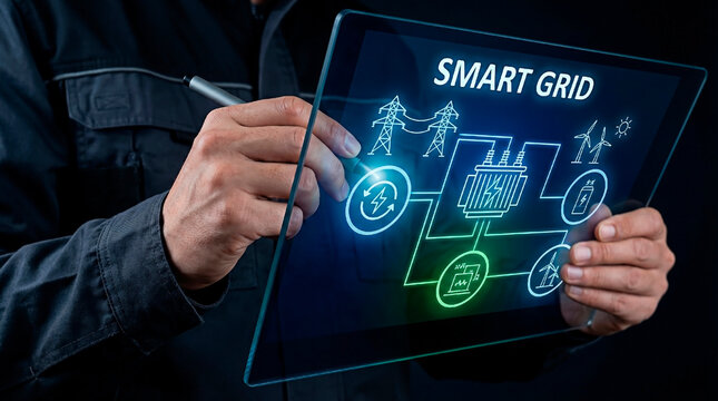 Smart grid concept with futuristic technologies. 