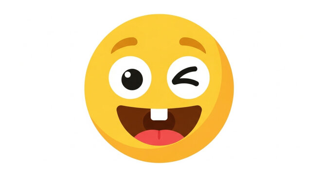 Funny Winking Emoji with Missing Tooth and Wide Smile.