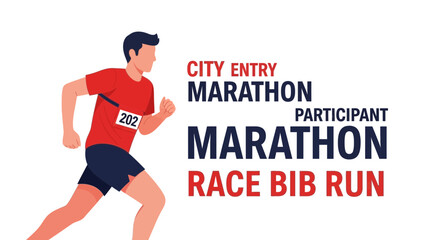 Obraz premium Runner Sprinting in Marathon Featuring Bib Number and City Entry Graphics