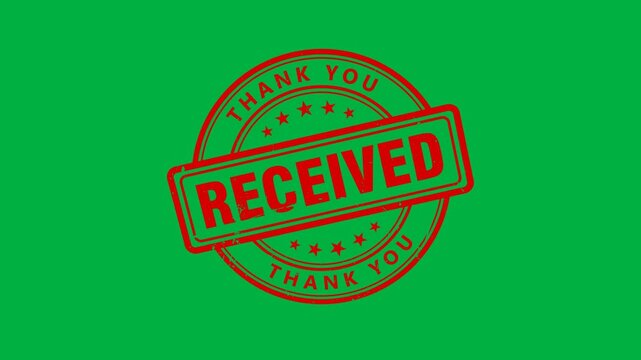 Vintage red received stamp animation on green screen, circular thank you rubber seal, grunge office document confirmation graphic