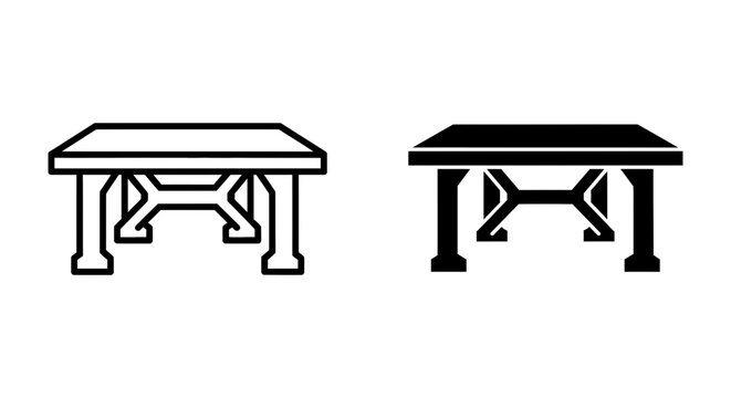 Vector icon of a wooden table with a crossshaped support structure, furniture design element for interior concepts