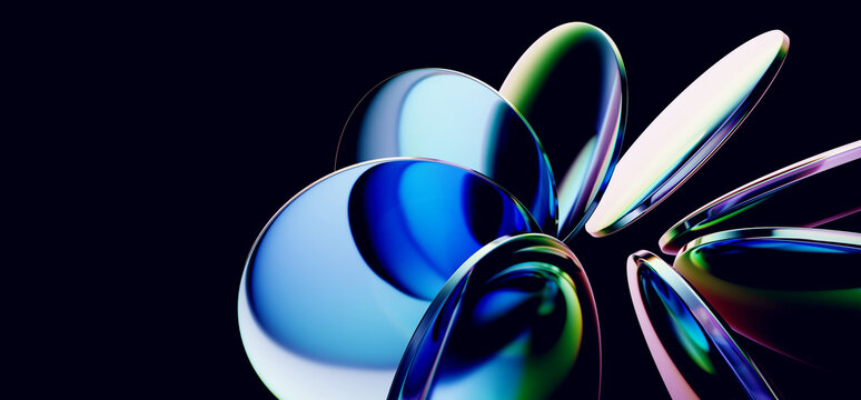 Smooth lens discs with colorful light refraction with iridescent effect