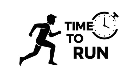 Obraz premium Running Man Silhouette With Time Display: Motivational Concept For Exercise and Sports