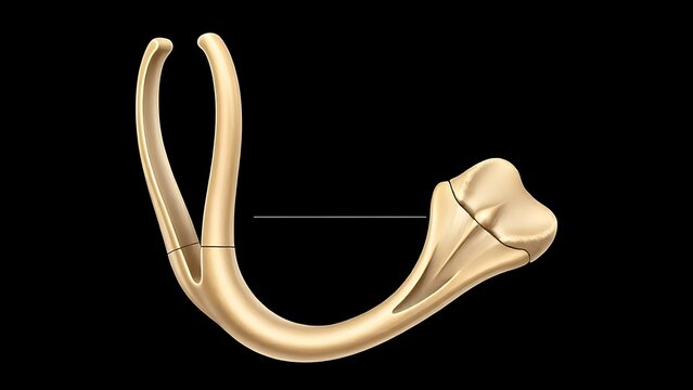 ostomy. Detailed medical illustration of the stapes bone, showcasing its delicate stirrup shape and intricate structure. STEM education sheets.