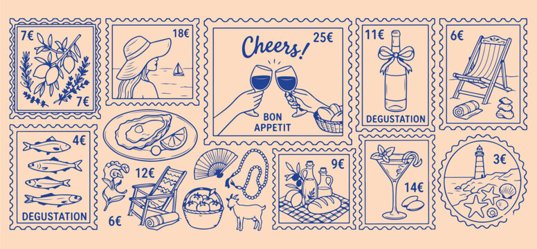 Summer party cheers drink toast, festive celebration beverage line art, hand drawn wine glass doodle, minimalist summer party vector sketch, creative holiday toast design asset, wine and snacks illust