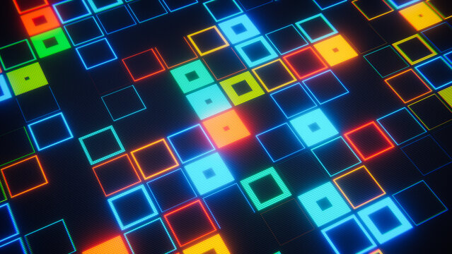 Retro style digital screen rendering a mosaic grid of glowing square pixels