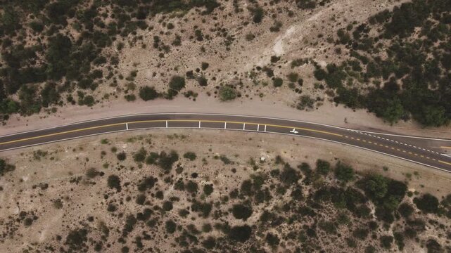 Aerial view of a road forking  in opposite directions