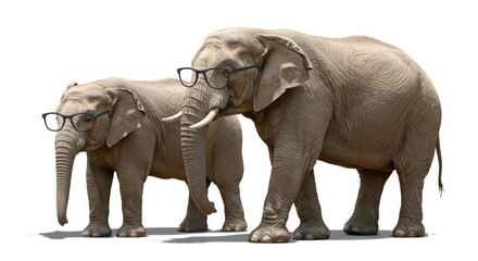 Fototapeta premium Two elephants wearing glasses standing.