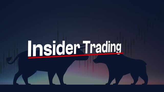 Insider Trading: Conceptual visual metaphor of stock market, a Bull versus a Bear, in the backdrop of business concepts, representing the practice of trading based on non-public information.