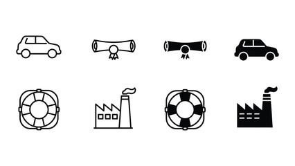 Collection of icons representing transportation and industrial safety © Freefire