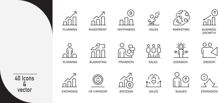 Business and Strategy Icons: A collection of concise and visually clear icons representing core business concepts.