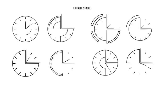 Minimal Analog Clock Faces Split Ring Dial Vector Set Modern Time Design Collection
