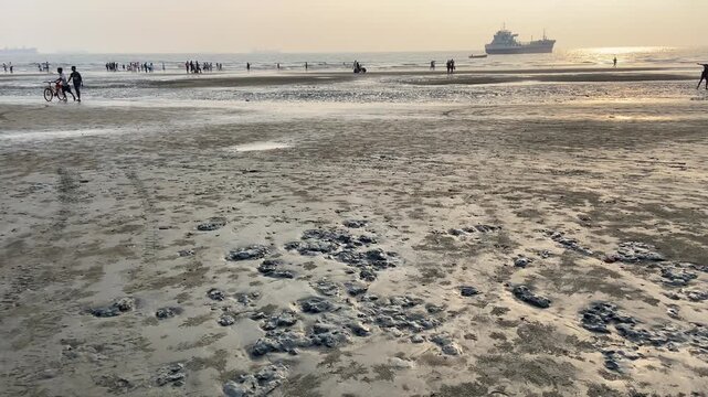 Sunset at Parki Sea Beach with Cargo Ships, Chittagong, Bangladesh