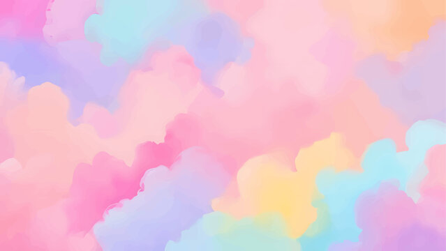 Abstract watercolor sky background with soft fluffy white clouds and colorful airy cloudscape atmosphere in bright nature inspired design