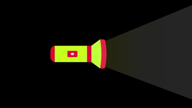 Flashlight animation. Flashlight icon, glowing graphic. on a black background.