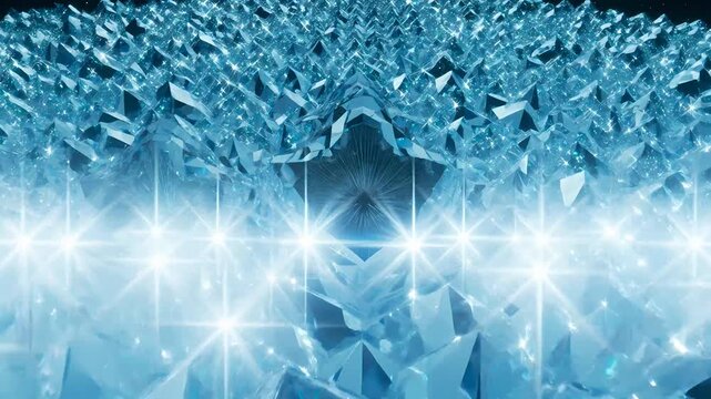Light Blue Crystal Formation With Abstract Shapes And Bright Lights On A Dark Background