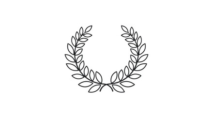 Obraz premium Traditional black line art laurel wreath symbol representing victory, honor, and achievement isolated on a white background.