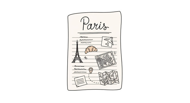 Travel note page with Paris theme representing tourism and personal memories.
