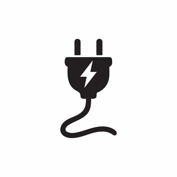  Black Electrical Plug Silhouette with Lightning Bolt