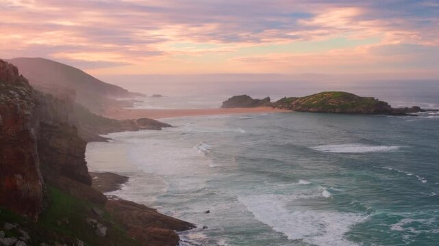 Sunrise view along coastline of Robberg Nature Reserve and Marine Protected Area