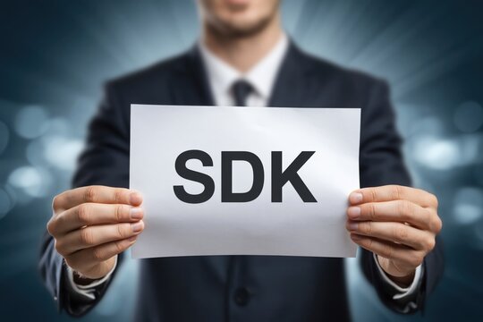 Professional Holding a Sign with the Tech Acronym SDK