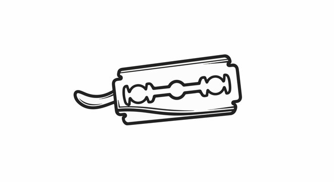 Simple line drawing of a double-edged razor blade with a curved handle