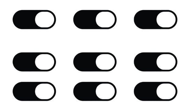 Toggle switch interaction silhouette set featuring on off states selection control UI switch elements and modern application setting interface components