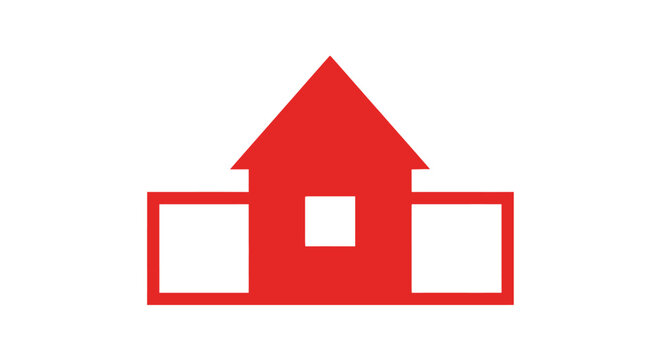 Minimalist red house silhouette with two open spaces and a triangular roof in clean design