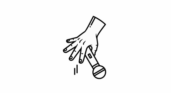 Hand holding a microphone, with lines suggesting sound or speech