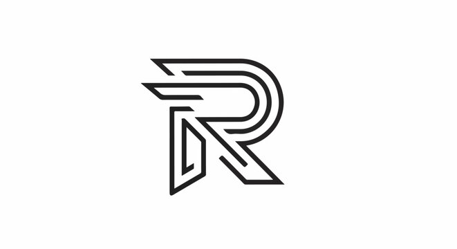Modern, stylized letter R with sharp geometric lines and double parallel strokes