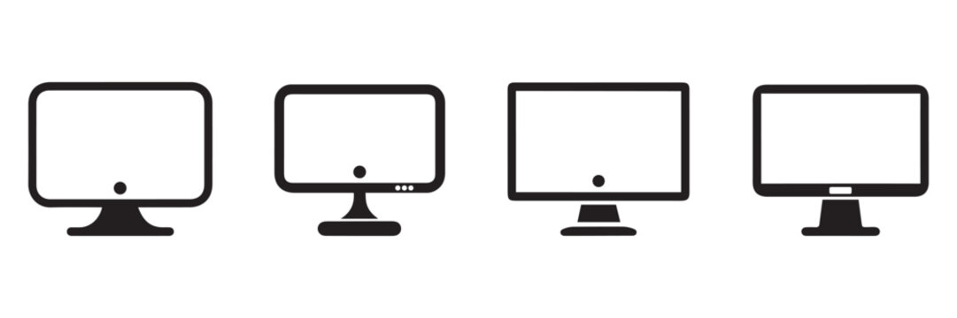 Computer monitor display screen icons set with different stand styles and frame thickness.