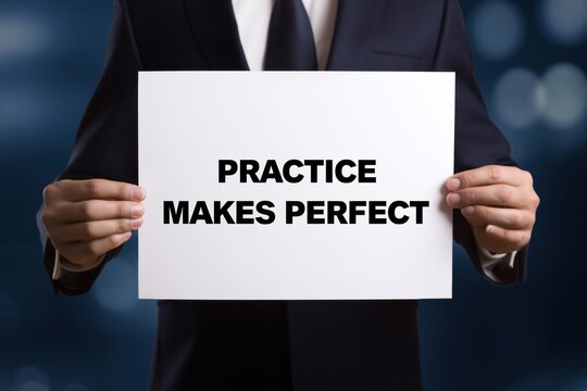 Coach Holding a Practice Makes Perfect Motivational Sign