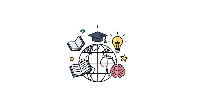 Illustration depicting global learning, knowledge, and educational concepts in a visual manner