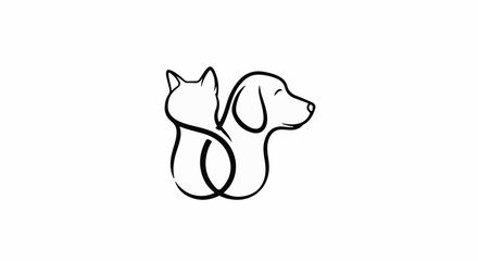 Obraz premium Minimalist line art of a cat and dog embracing