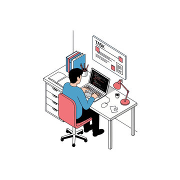 Focused developer working at desk with laptop and task board.