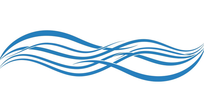 Abstract illustration of stylized blue waves pattern, evoking motion and fluidity on a white