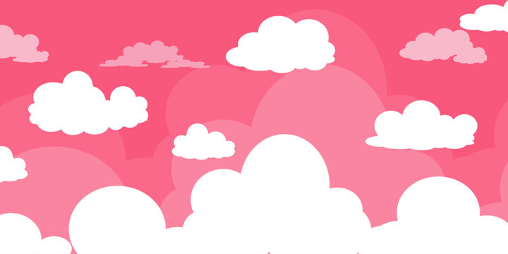 Cute pink sky illustration with cloud bubbles. Nature scenery theme	
