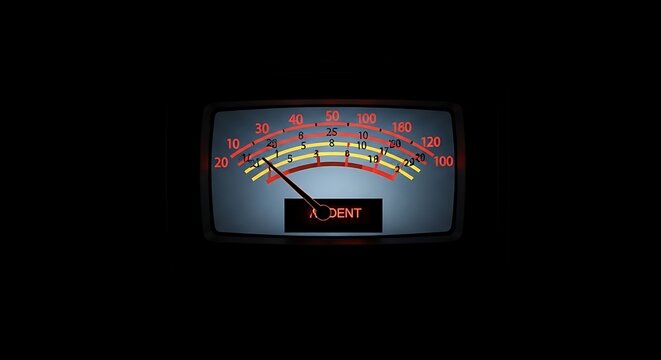 Retro speedometer illustration against a dark background with the word accident