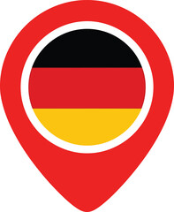 Obraz premium A red map pin icon featuring the black red and gold horizontal tricolor flag of germany centered Vector