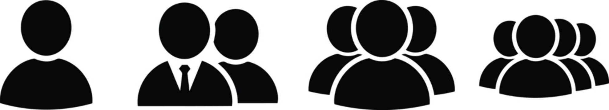 Black silhouette icons showing a growing number of people from a single individual to a large group Vector
